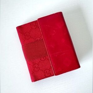 Gucci Red GG Monogram Canvas/Leather Wallet, Authentic